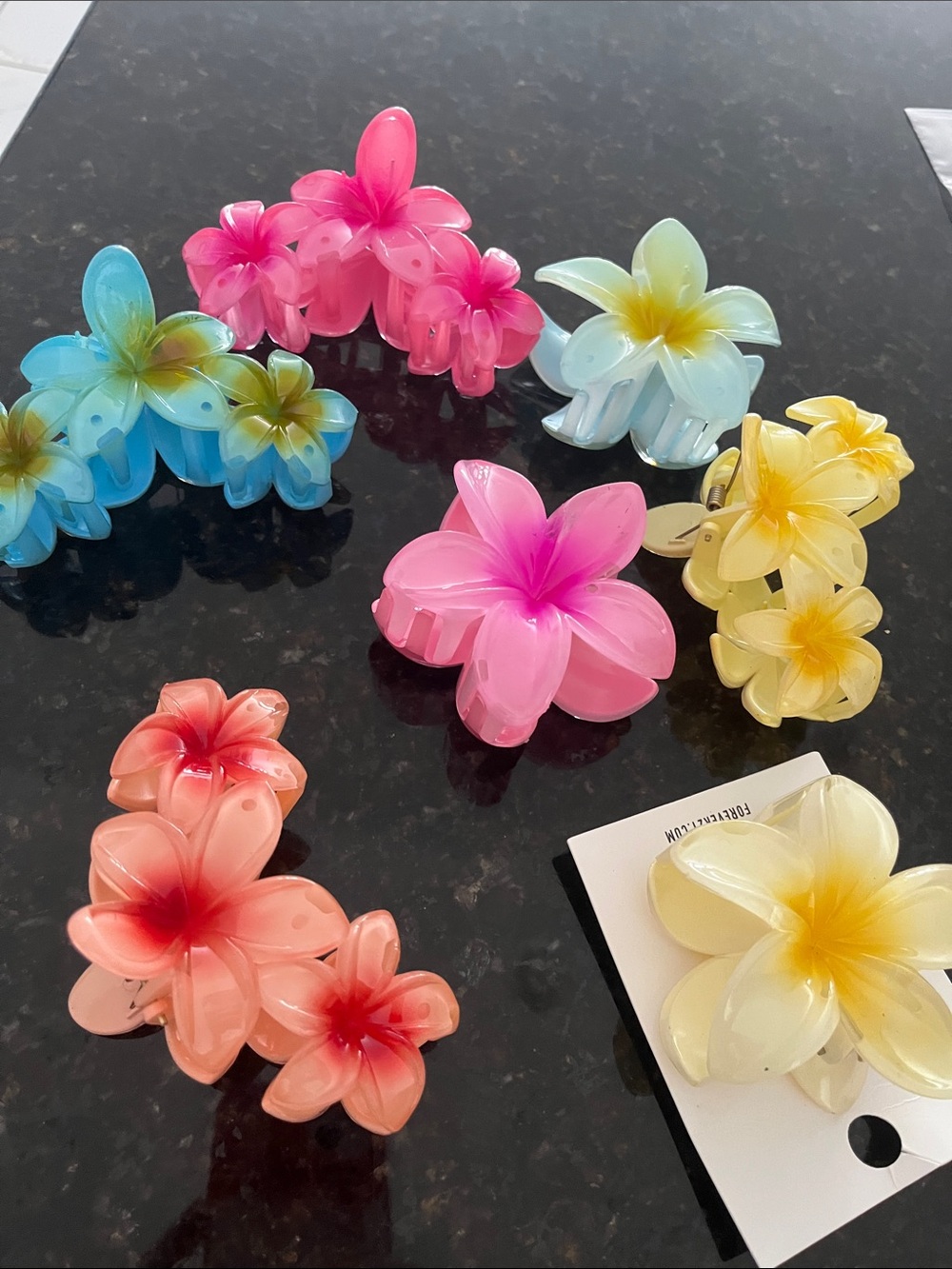 Colorful Floral Hair Clips - Assorted Plumeria Styles 7 items